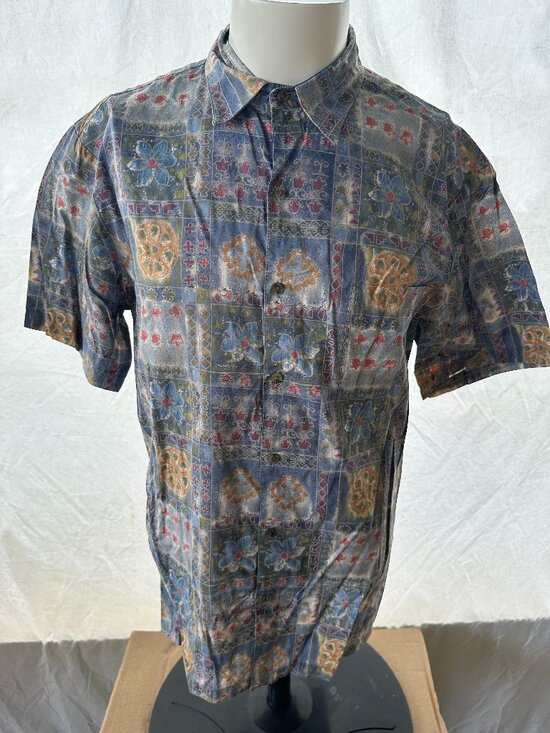 Tori Richard Other - Tori Richard Men's Green Blue Red Floral Leaf Pattern Hawaiian Shirt Size Medium